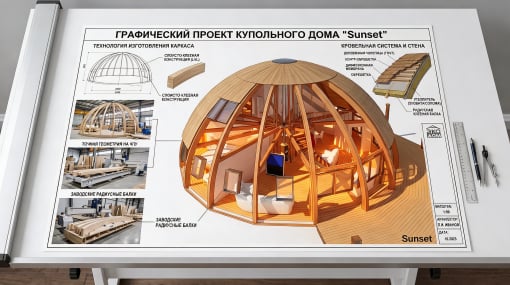 Монтаж домокомплектов купольного дома от производителя ВудВэйв